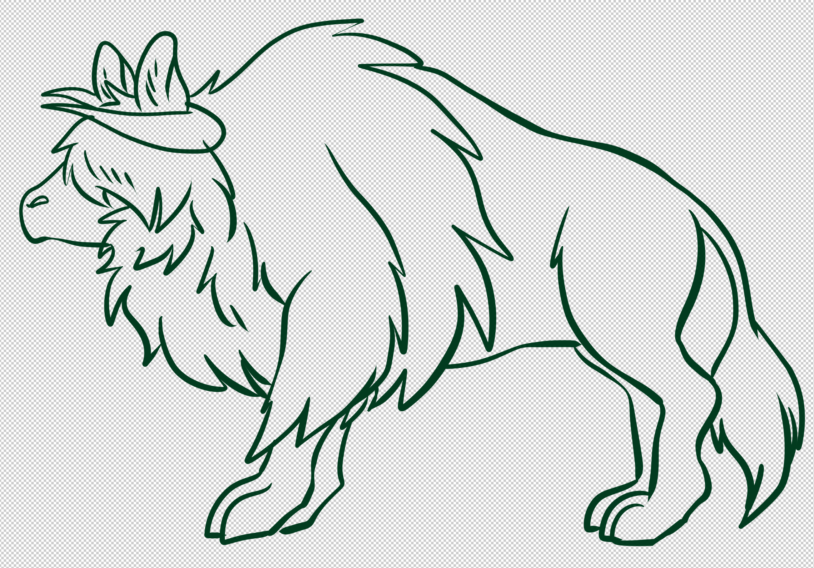 Uncolored line art of a large shaggy beast with tusks and a mane.